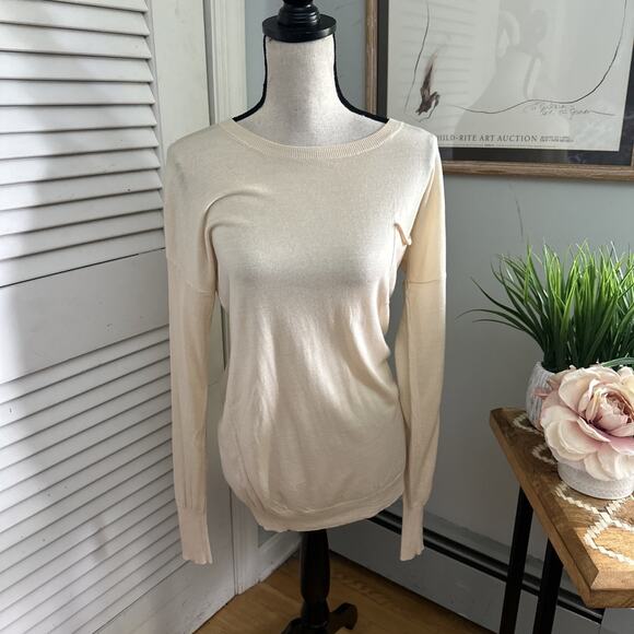 Theory Sweaters - THEORY Womens Sweater Medium Beige Cream Wool Preen Tollie Long Sleeve Pocket
